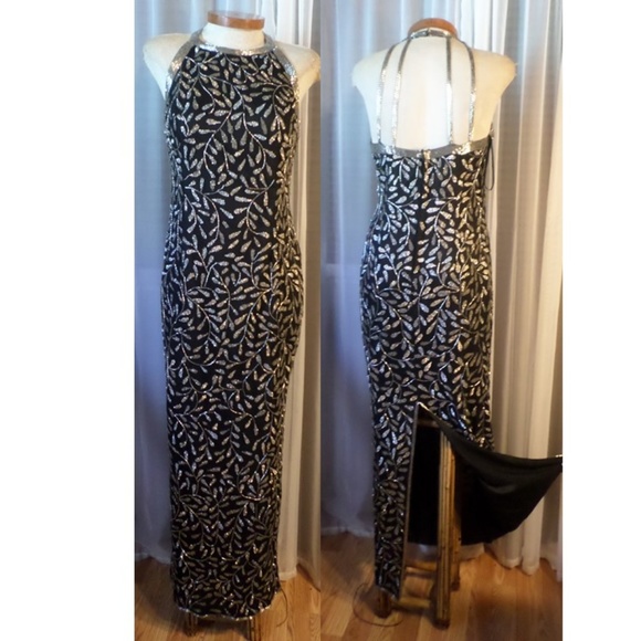 Lady Long Silk Gown Beads Sequin M Kazar Dress VTG - Picture 5 of 8